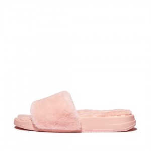 Fitflop Iqushion Shearling Slides Badslippers Dames Roze | NL-HJF-257103